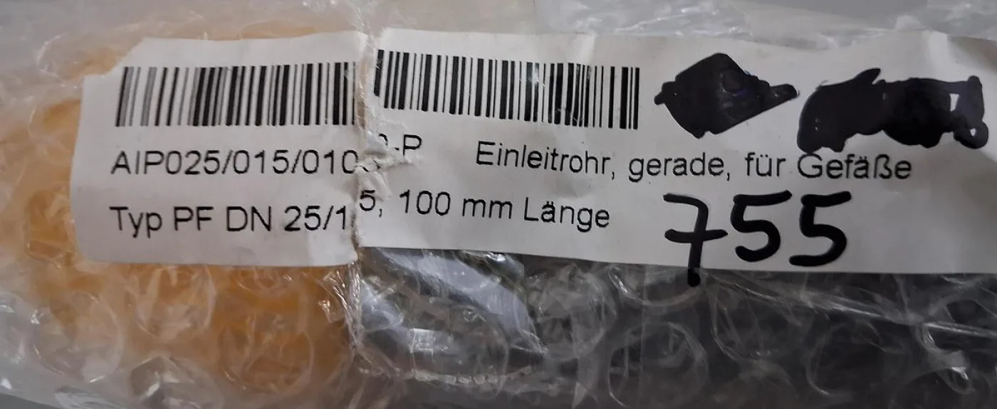 Normag Einleiter gerade für Gefäße – Typ AIP025/015/010-C-P Länge 100 mm, DN 25 - 5