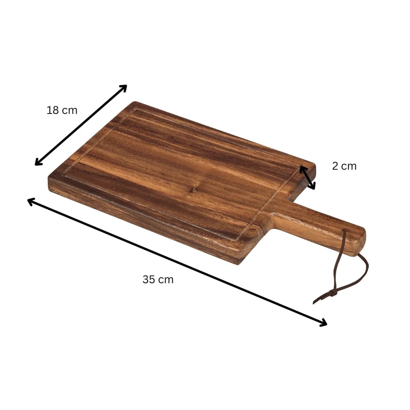 Tala Small Chunky Handled Board w Groove & Leather Tie in Lacquered Acacia (Pack of 6) - islandcatering - 3