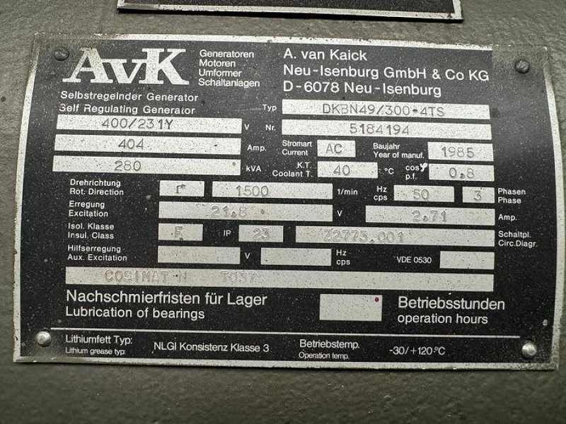 1985 MWM TBD234-V08 / AVK GEN SET 280 KVA