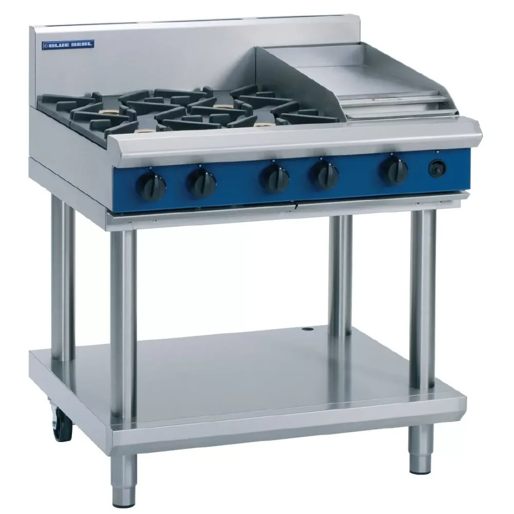 Blue Seal Evolution Cooktop 4 Open/1 Griddle Burner LPG on Stand 900mm G516C-LS/L - islandcatering