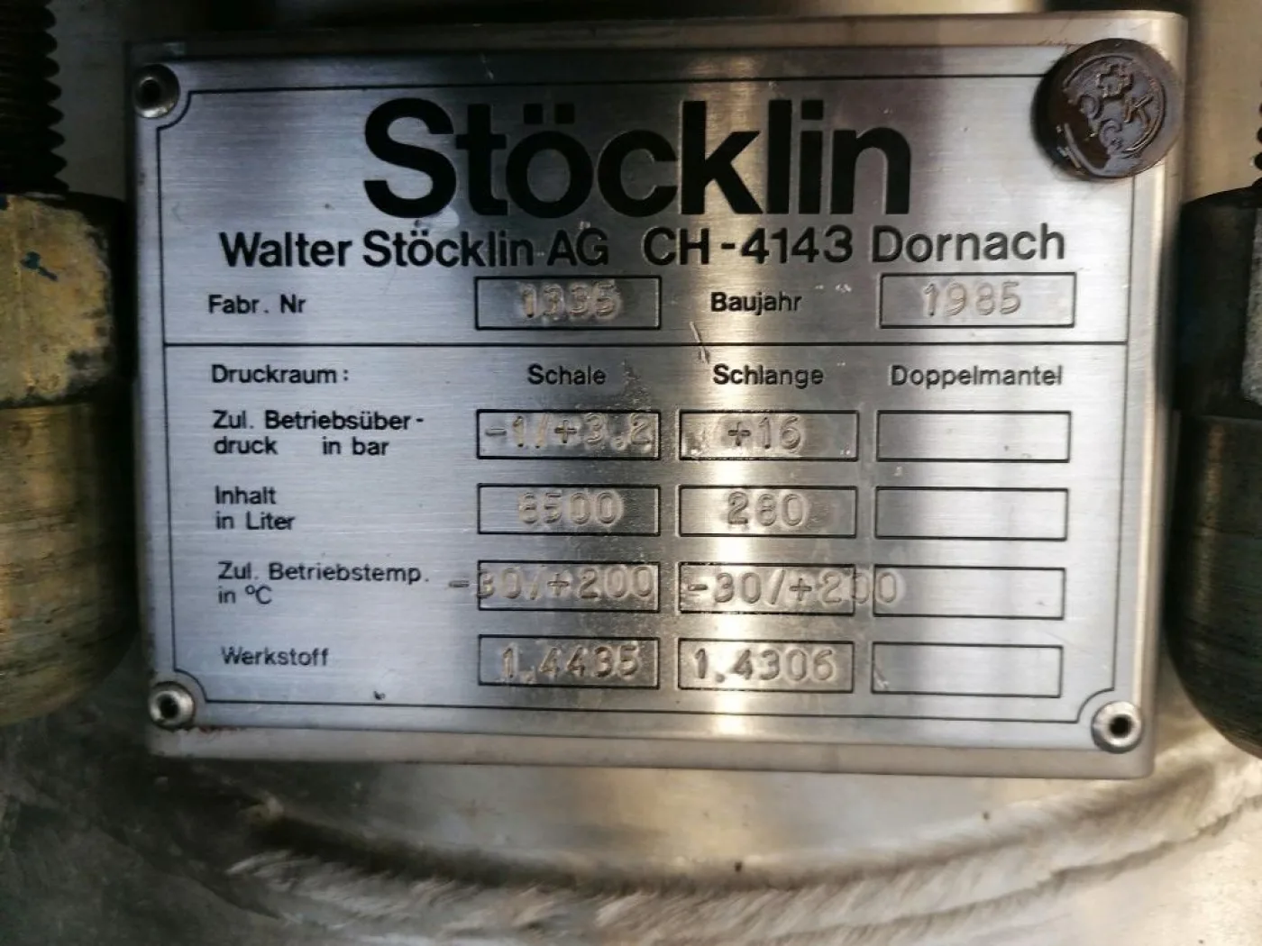 Stoecklin 6300 ltr - Stainless Steel Reactor - 3
