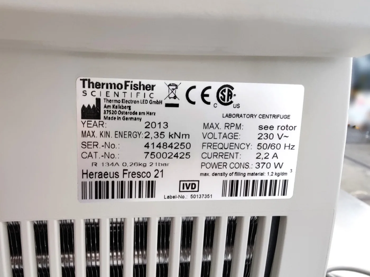 Thermo Scientific Heraeus FRESCO 21 Lab - Basket centrifuge - 8