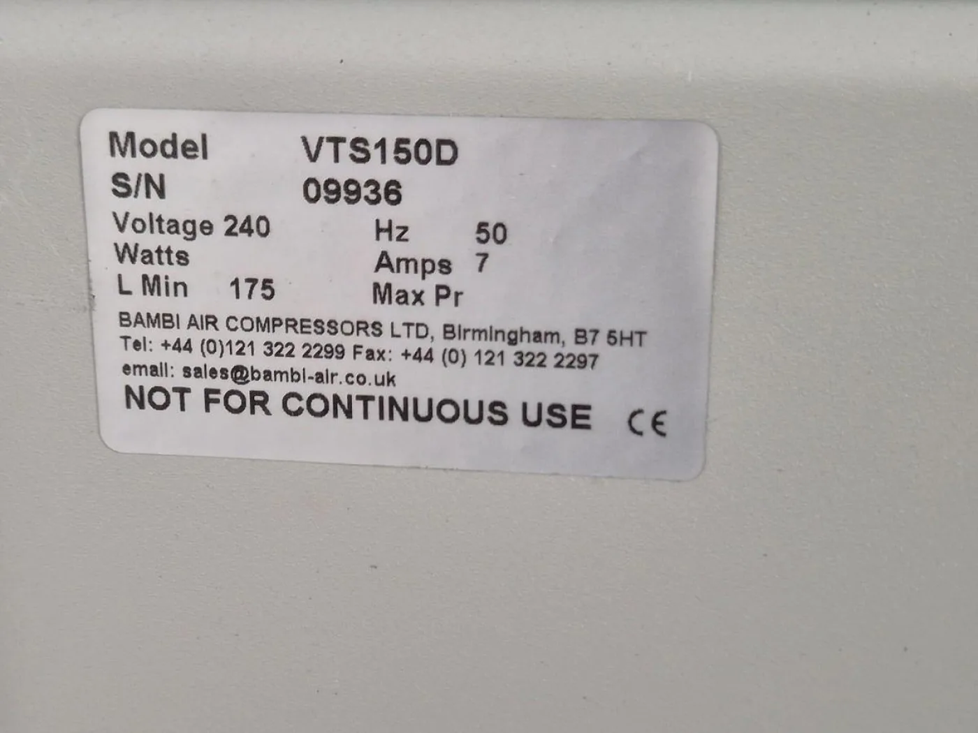 Bambi VTS 150D Oil Free Dry Air Compressor - 5