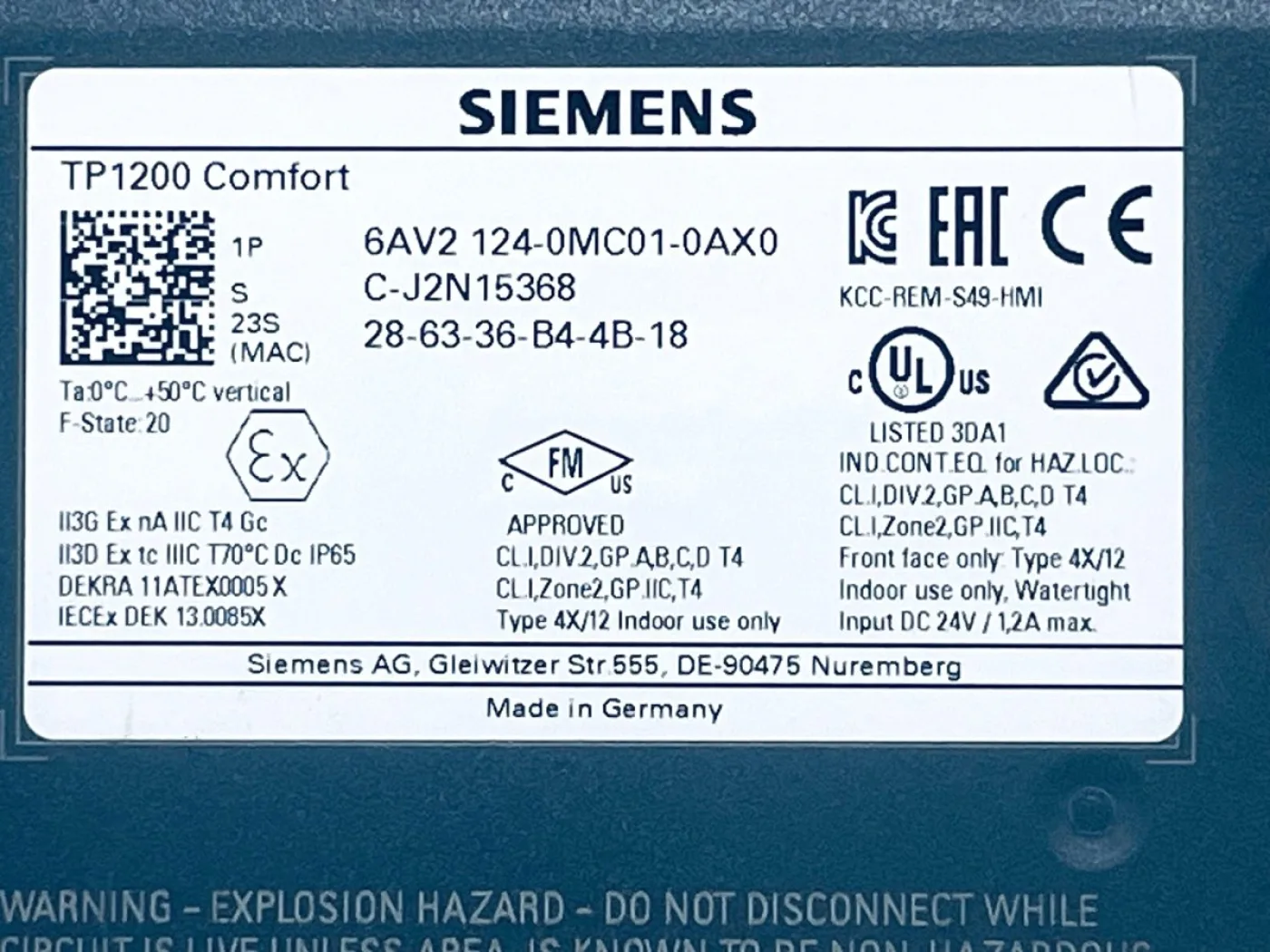 Siemens SIMATIC HMI TP 1200 Comfort 6AV2 124-0MC01-0AX0 - 4