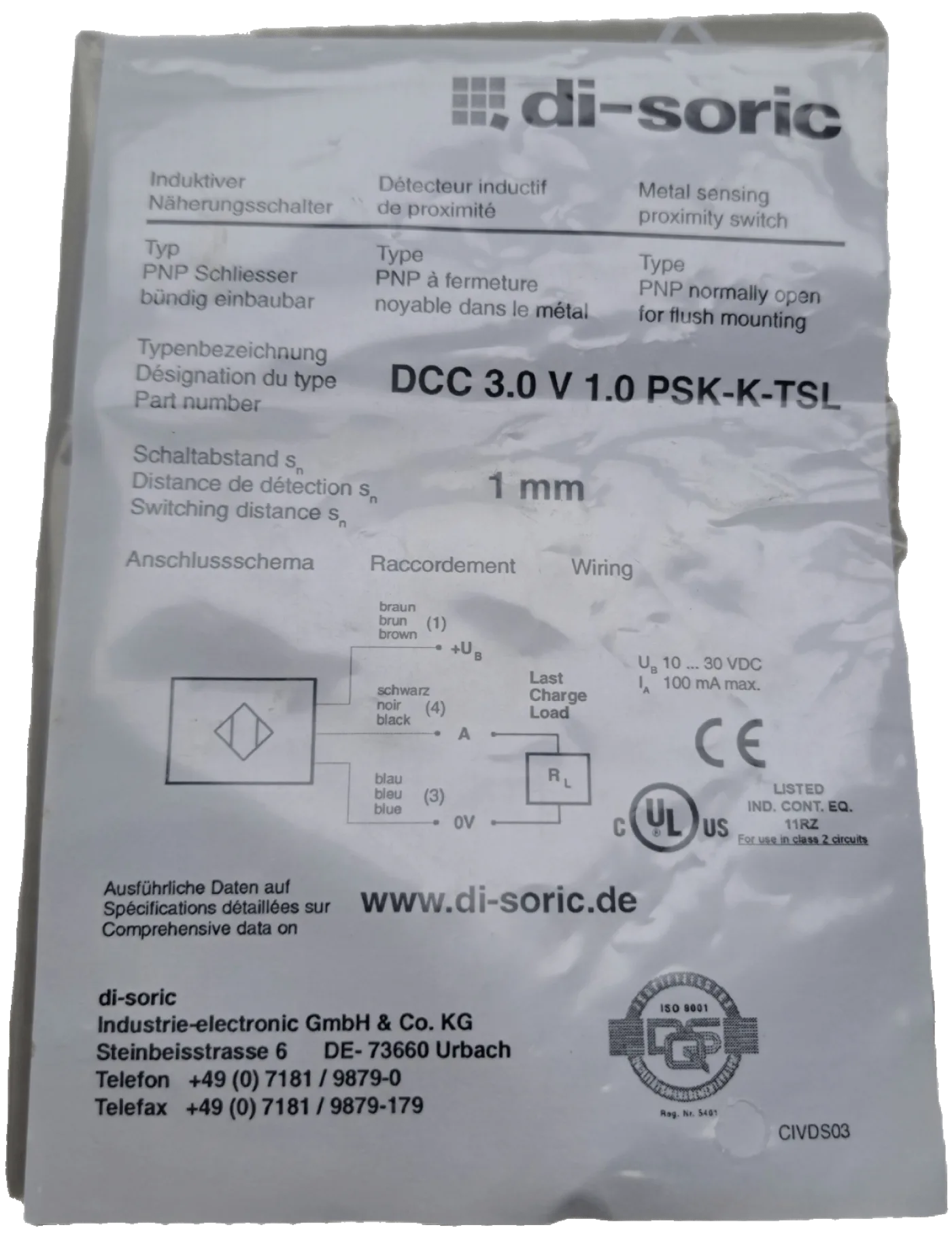 Di-soric Induktiver Näherungssensor INM-300 Miniatur Extended DCC3.0V1.0 PSK-K-TSL - 1