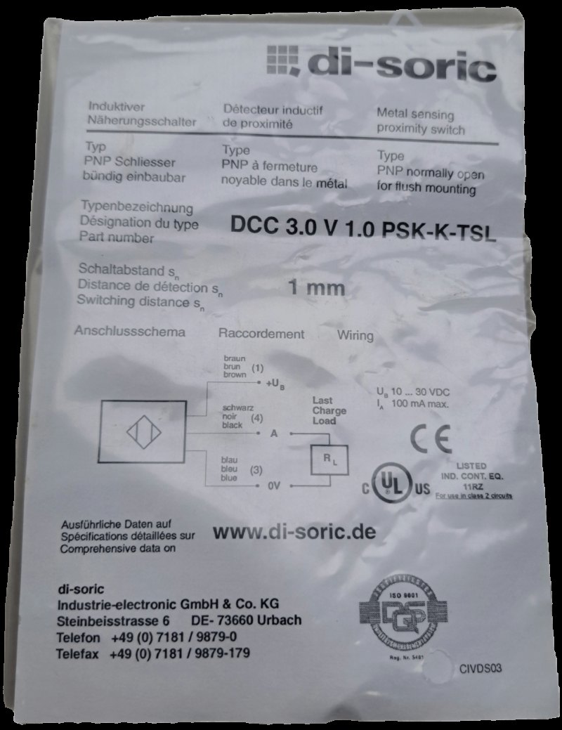 Di-soric Induktiver Näherungssensor INM-300 Miniatur Extended DCC3.0V1.0 PSK-K-TSL