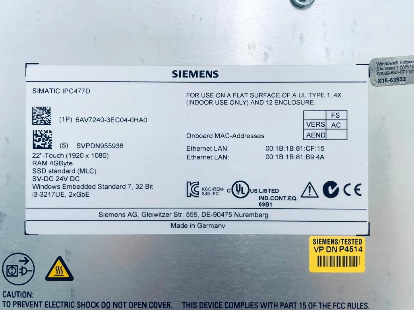 Siemens SIMATIC HMI IPC 477D 6AV7240-3EC04-0HA0 - 4