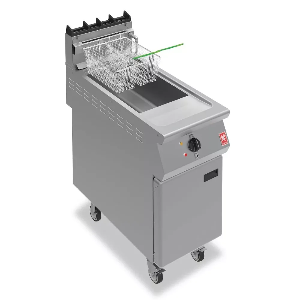 Falcon F900 F900 Single Tank Twin Basket Free Standing Propane Gas Filtration Fryer on Castors G9341F - islandcatering