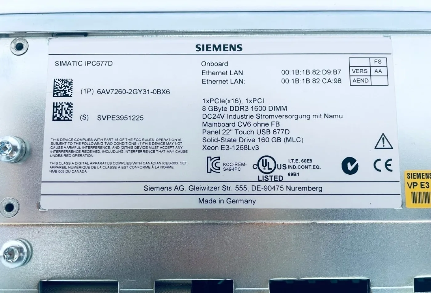 Siemens SIMATIC HMI IPC677D 6AV7260-2GY31-0BX6 - 7