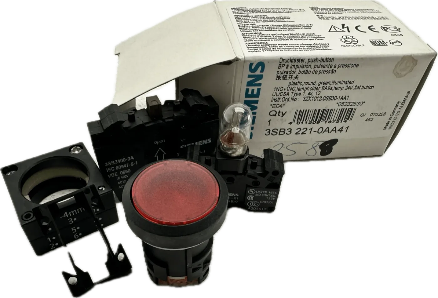 Siemens Leuchtdrucktaster, 22mm, Rund 3SB3221-0AA41 - 2