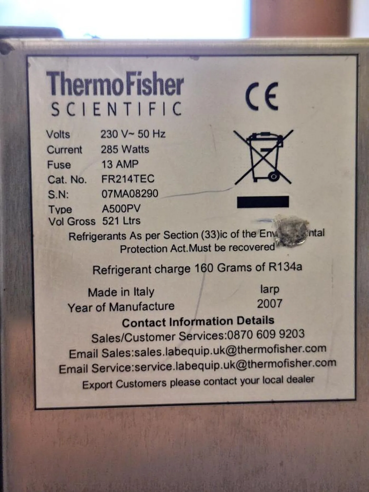 Thermo Fisher Scientific A500PV Laboratory Refrigerator - 4
