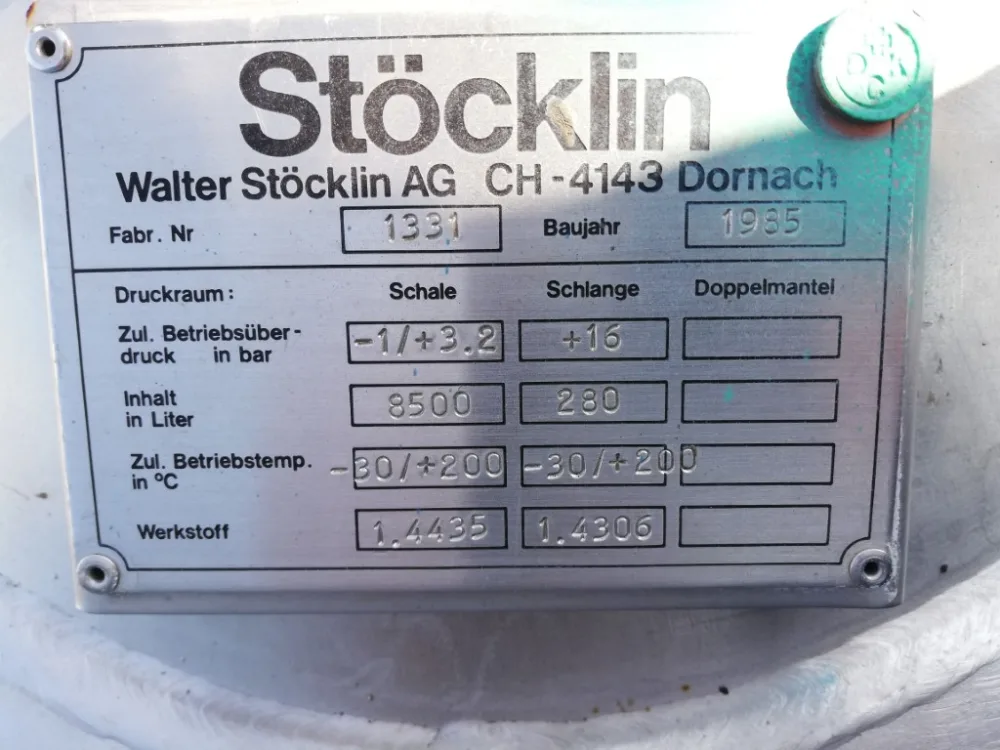 Stoecklin 6300 ltr - Stainless Steel Reactor