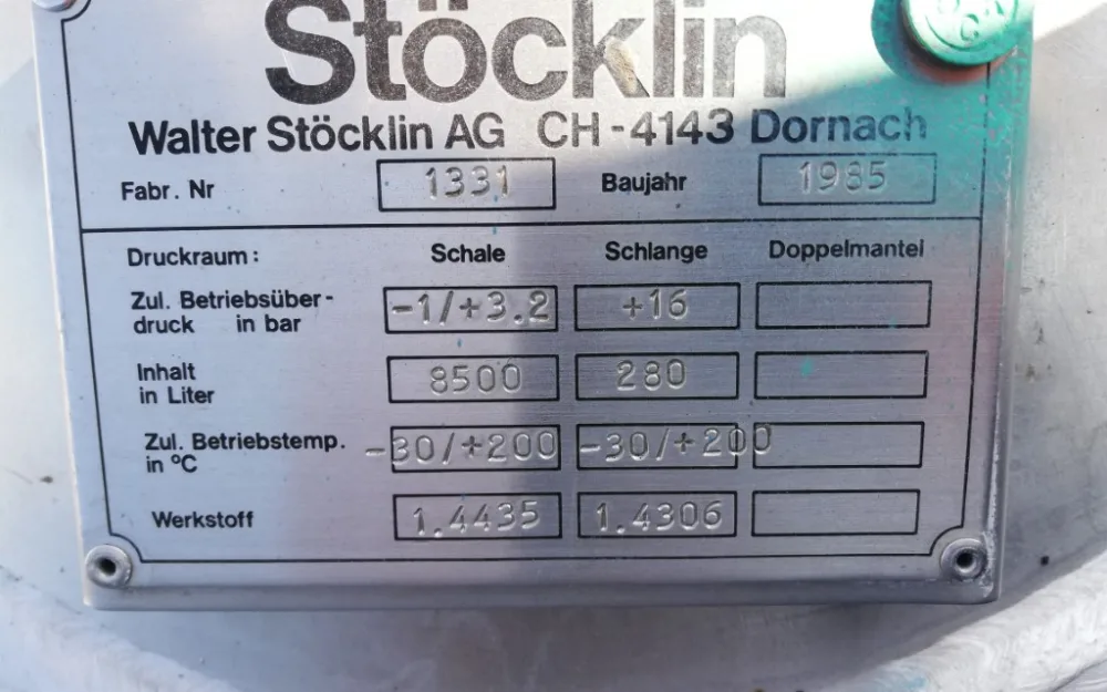 Stoecklin 6300 ltr - Stainless Steel Reactor