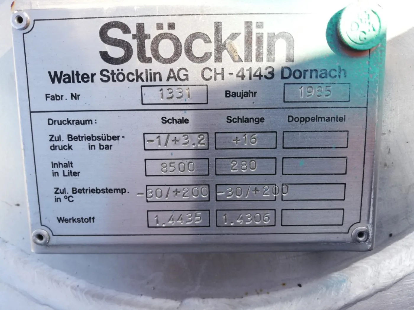Stoecklin 6300 ltr - Stainless Steel Reactor - 1