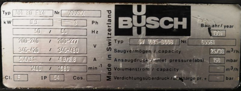 POMPA DA VUOTO – BUSCH – Mod. SV 1025-B008