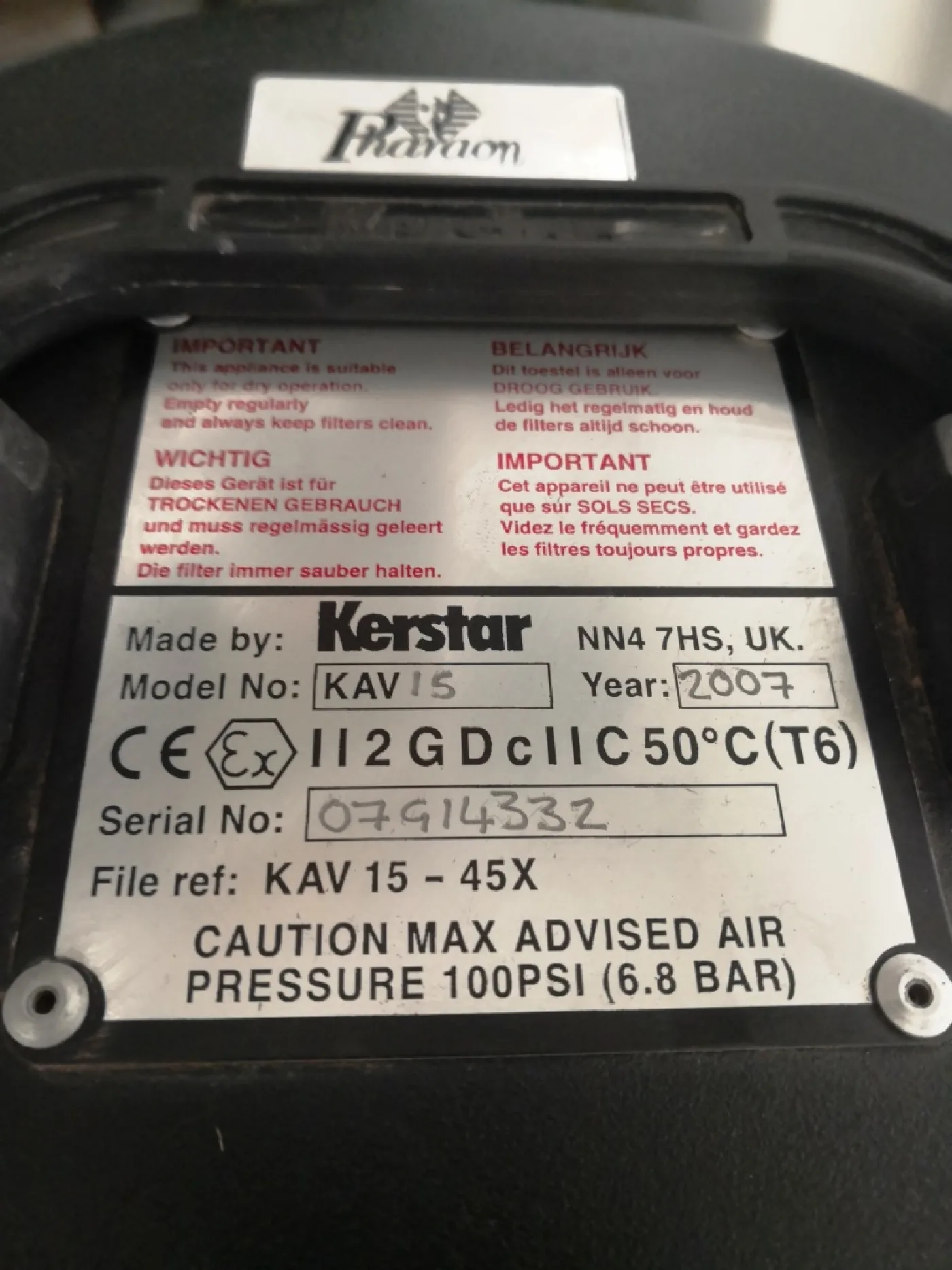 ASPIRATORE SECCO – KERSTAR – MOD. KAV 15 - 5
