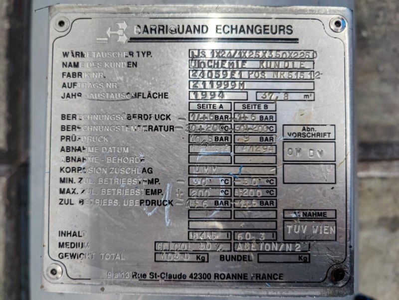 Barriquand IJS 1x24/1x25x350x2250 - 37,8 m² - Plate heat exchanger