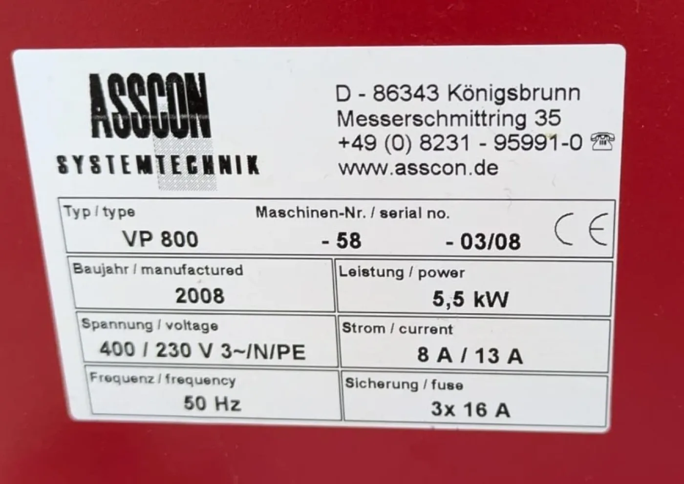Asscon VP800, vintage 2008, vapor phase oven - chiller refurbished in 2024 - 2