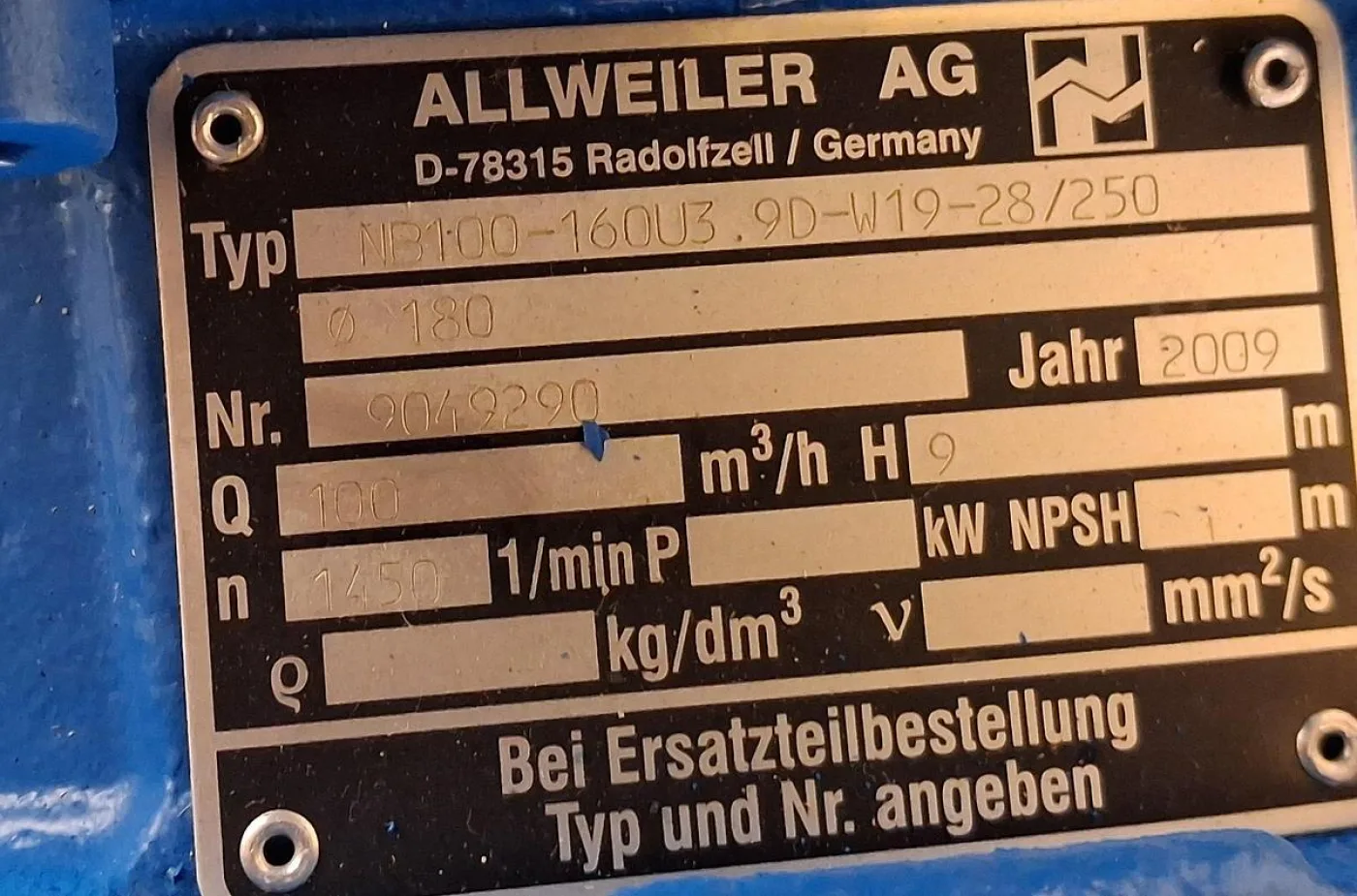 Allweiler Kreiselpumpe Typ: CNH-B 50-160/2-25/250 mit Siemens IE1 Motor - 5
