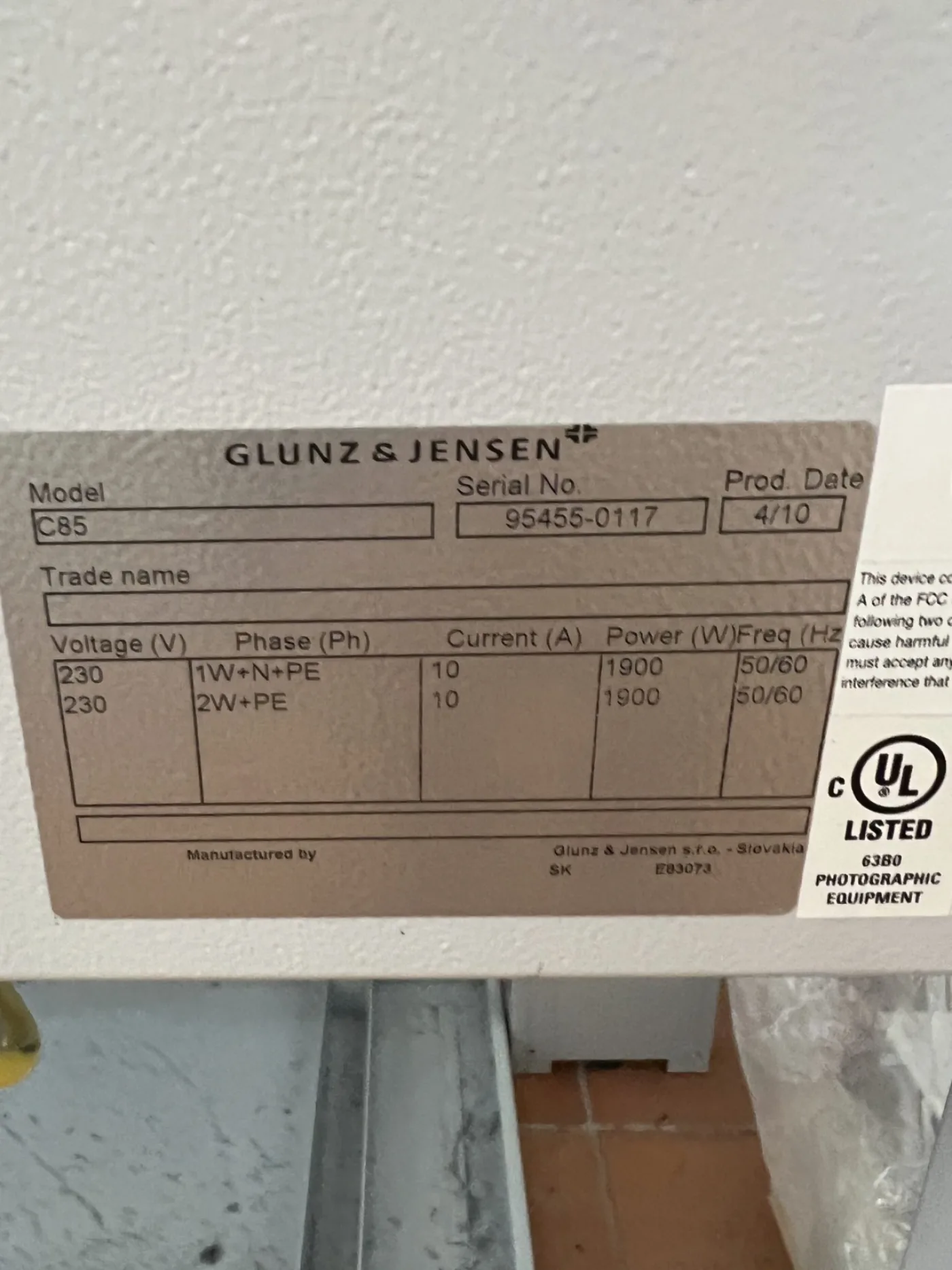 GLUNZ ET JENSEN C 85 - 4