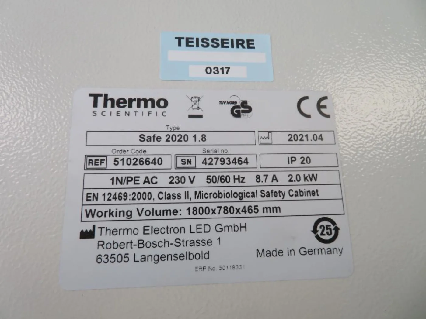 2021 Thermo Scientific Thermo Scientific Safe 2020 1.8 Calss II Biological Safety Cabinet- R and D - 2