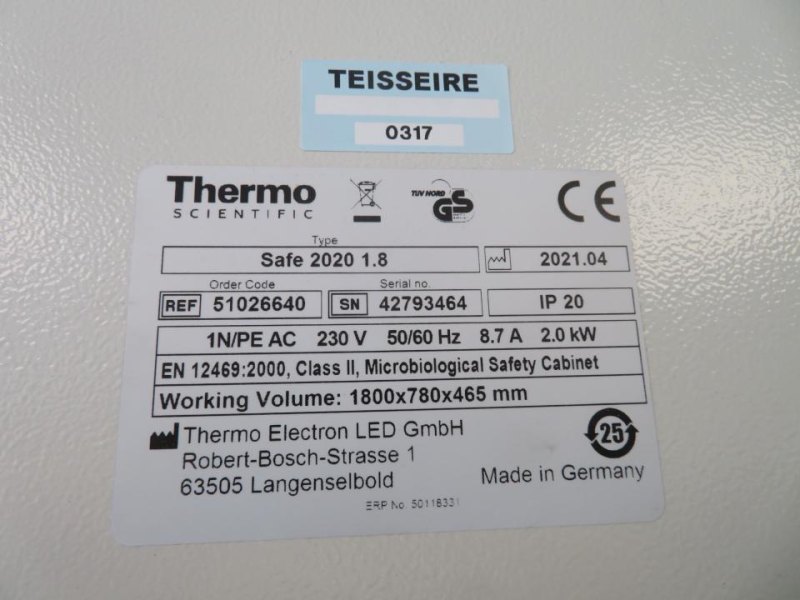 2021 Thermo Scientific Thermo Scientific Safe 2020 1.8 Calss II Biological Safety Cabinet- R and D