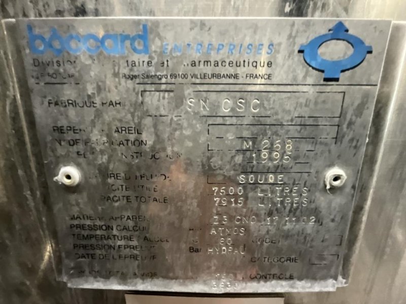 1996 Boccard Boccard 7500 Litre Stainless Steel Vertical Caustic Water Storage Tank - S