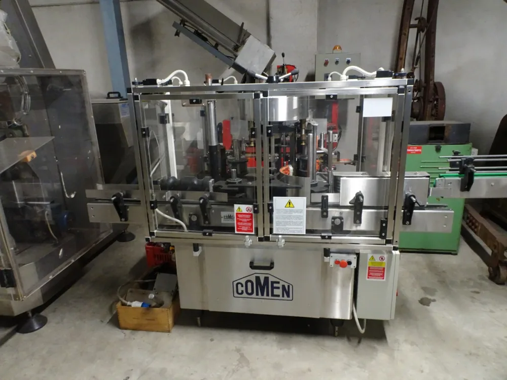 GLUE LABELLING MACHINE COMEN MODEL SR1 WITH 2 STATIONS AND LOCKING HEADS FOR APPLY LABEL BACK LABEL AND STICKER SECOND-HAND MACHINE