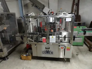 GLUE LABELLING MACHINE COMEN MODEL SR1 WITH 2 STATIONS AND LOCKING HEADS FOR APPLY LABEL BACK LABEL AND STICKER SECOND-HAND MACHINE