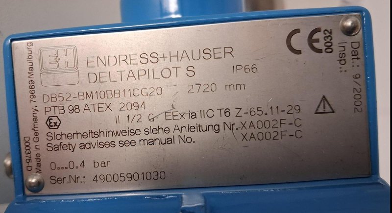 Endress+Hauser Deltapilot S FMB70 Hydrostatische Füllstandsonde