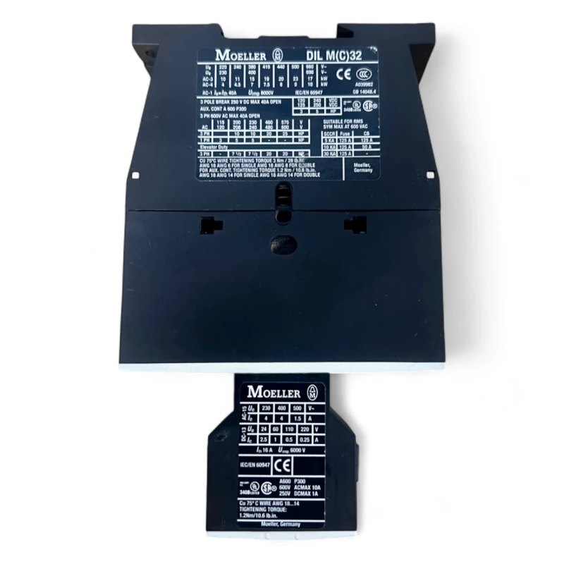 Klöckner Moeller DIL M(C)32 Schütz + Hilfskontaktblock – 3-polig, 40 A AC-1 / 32 A AC-3 – z. B. Homag Typ DILM32-10