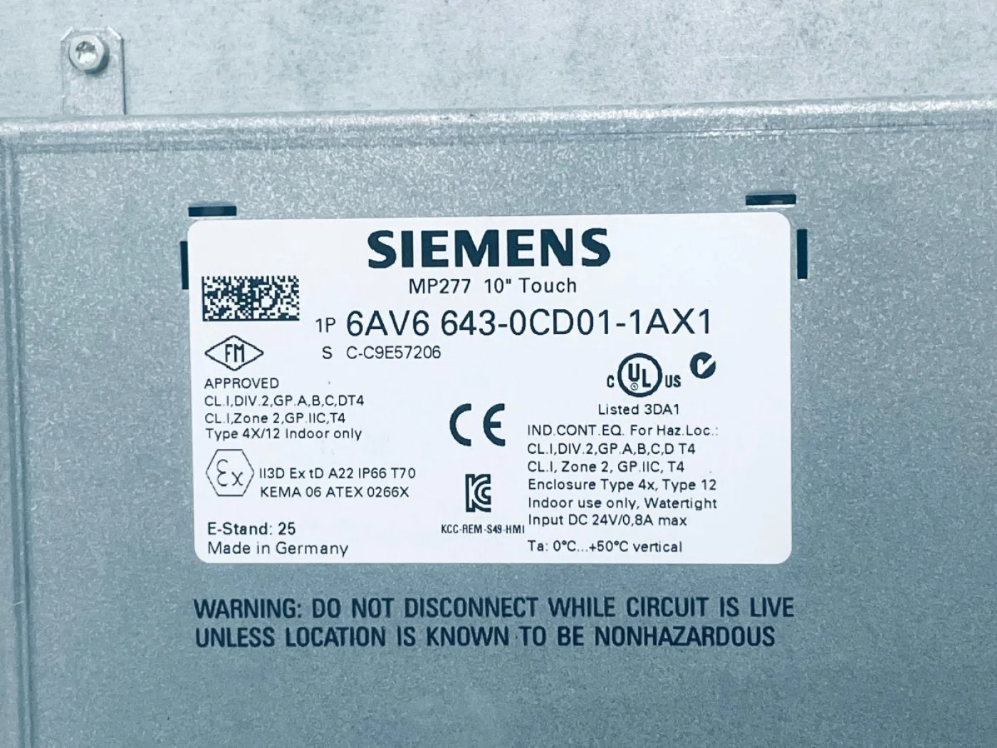 Siemens SIMATIC MP277 10" Touch 6AV6643-0CD01-1AX1 C-C9E57206 - 3