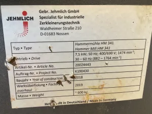 Jehmlich GmbH Nossen Hammer Mill HM-341 - Hammer Mill