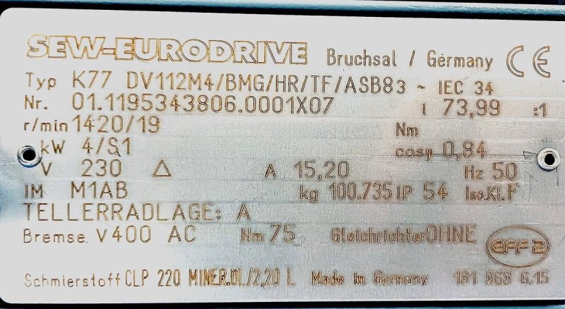 SEW K77 DV112M4/BMG/HR/TF/ASB8 Getriebemotor