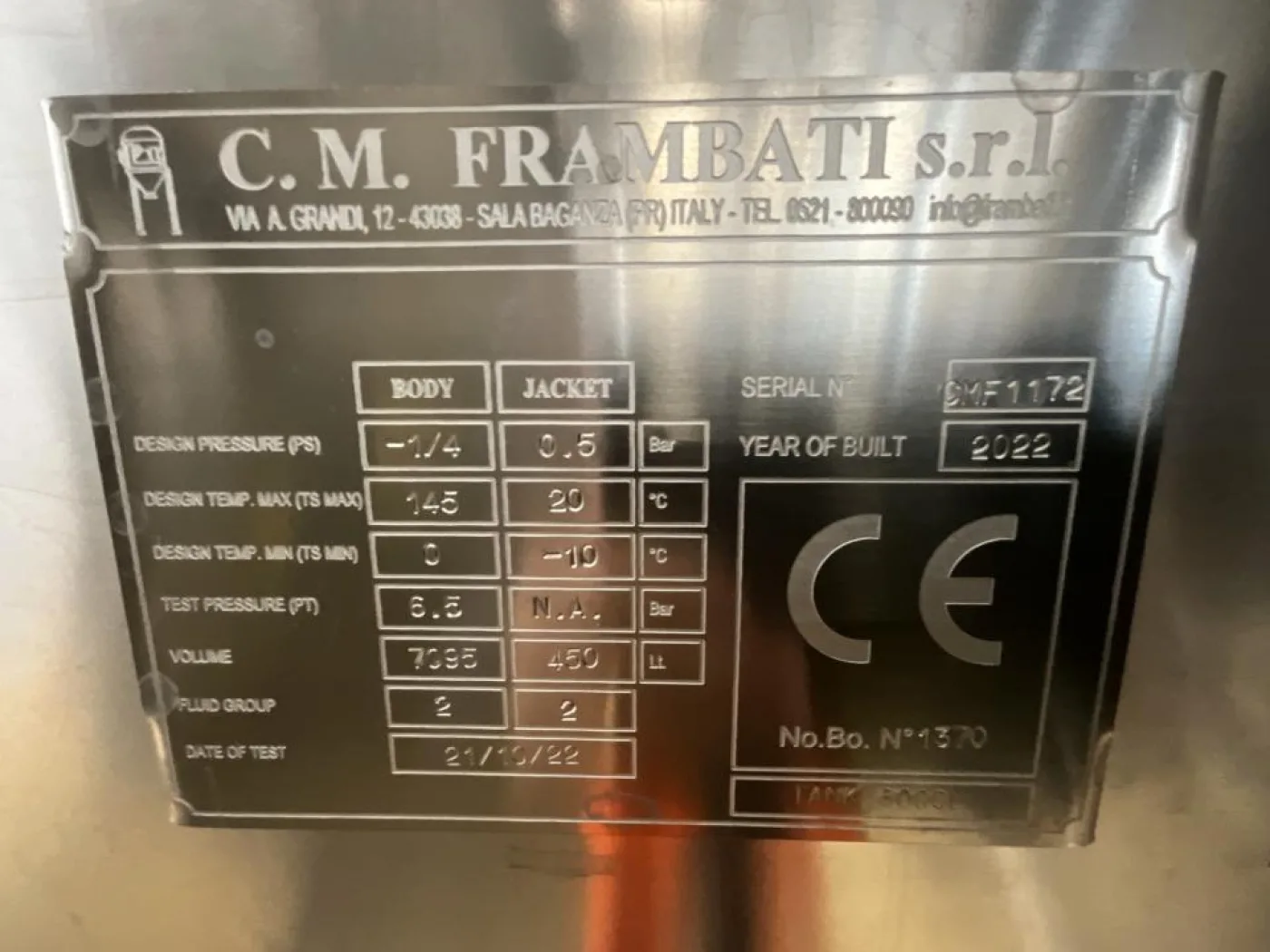 2022 C. M. Frambati s.r.l. C. M. Frambati s.r.l. 6000 Litre Stainless Steel Vacuum Rated Jacketed Mixing Vessel - 3