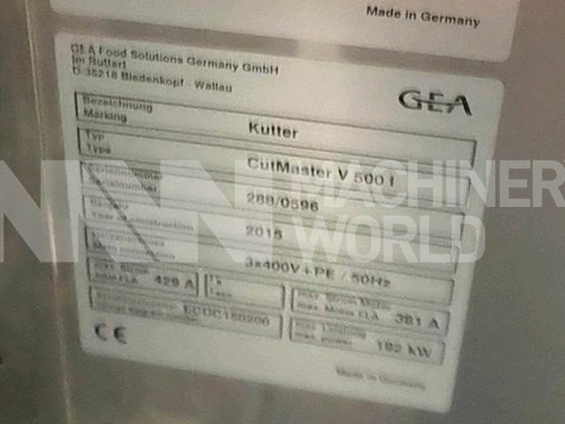 GEA CutMaster 500V Bowl Cutter Chopper with Vacuum & LN2 Injection (Fully Rebuilt – 2026)