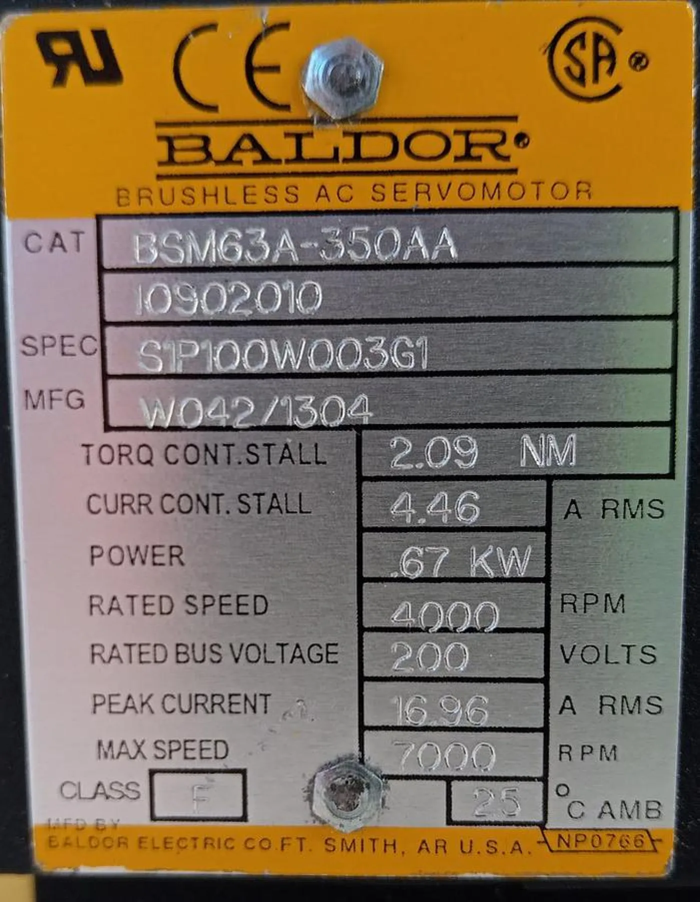 Baldor BSM63A-350AA Brushless AC Servo Motor - 2