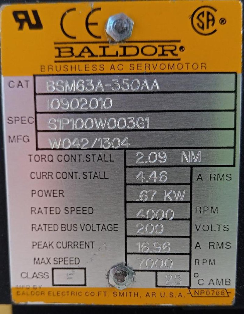 Baldor BSM63A-350AA Brushless AC Servo Motor
