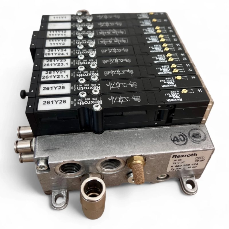 Rexroth Ventilinsel 0 820 055 101G – 9 × R 480 258 424 (IP65, 24 V DC, 10 bar) – passend u.a für HOMAG BOF / BAZ / BHC