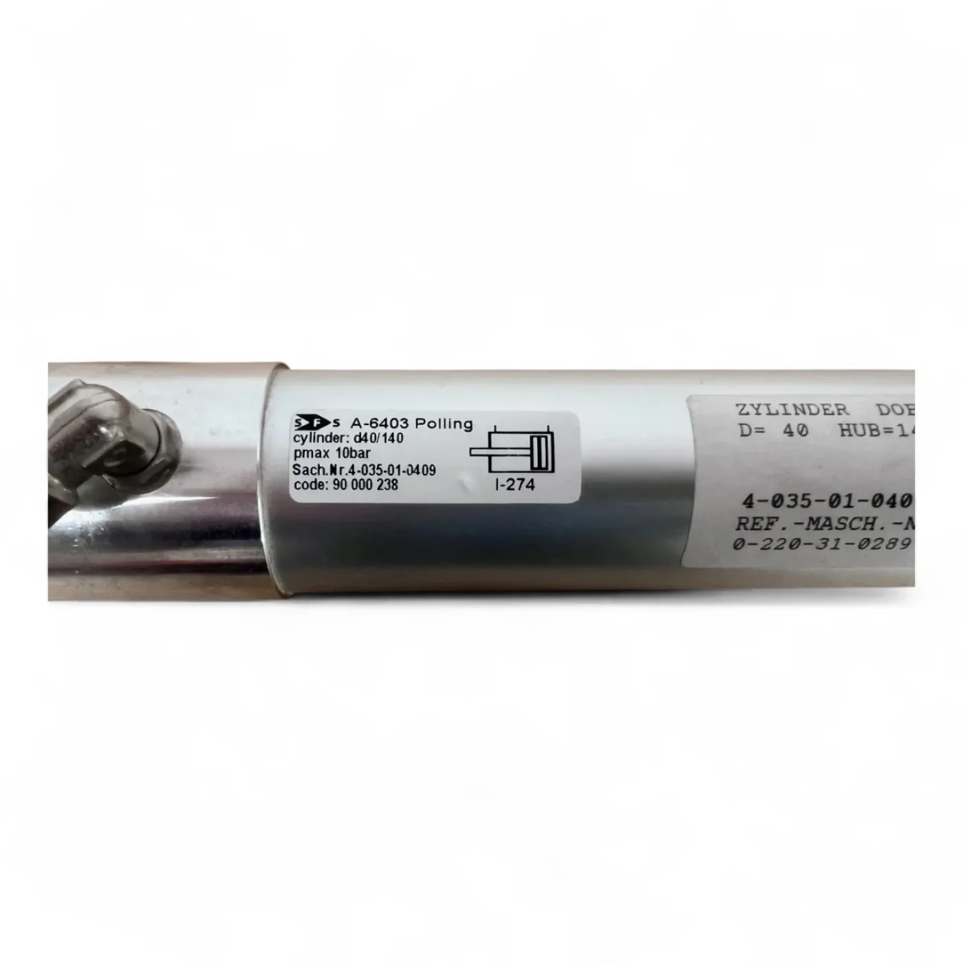 HOMAG Zylinder doppeltwirkend mit Signalerkennung D40 Hub 140 G1/8 – 4-035-01-0409 - 4