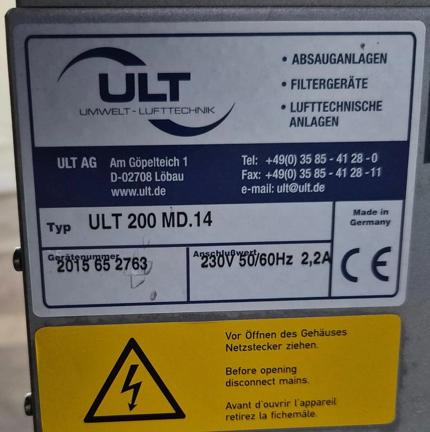 Absauganlage für Schadstoffabsaugung und Luftreinigung ULT 200 MD.14 - 7
