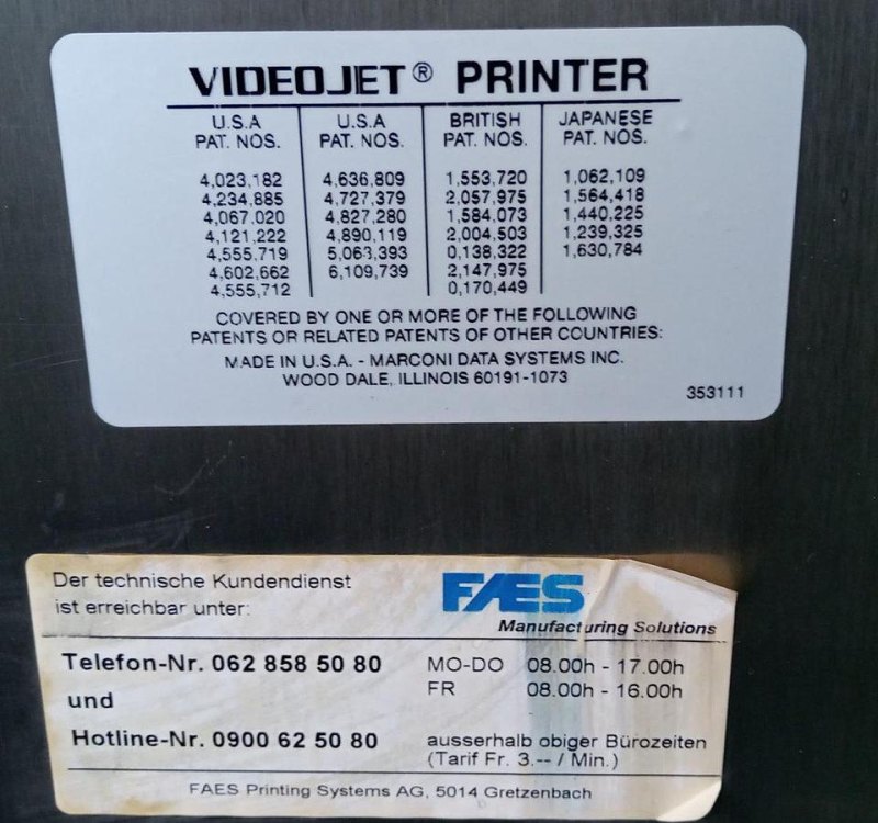 VideoJet Excel Serie 1000 Tinten-Jet-Coder-Drucker mit Fahrgestell