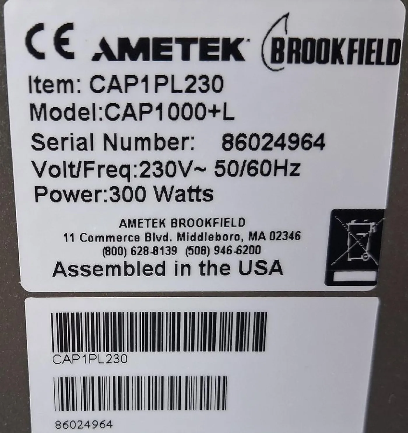 Brookfield CAP 1000+ Cone and Plate Viscometer System - 7