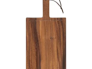 Tala Small Chunky Handled Board w Groove & Leather Tie in Lacquered Acacia (Pack of 6) - islandcatering
