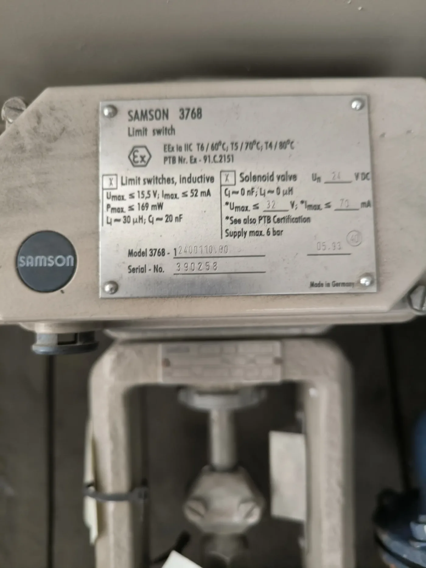 PROPORTIONAL CONTROL VALVE SAMSON DN100 PN16 ATEX WITH PNEUMATIC ACTUATOR AND SAMSON 3768 LIMIT SWITCH - 3