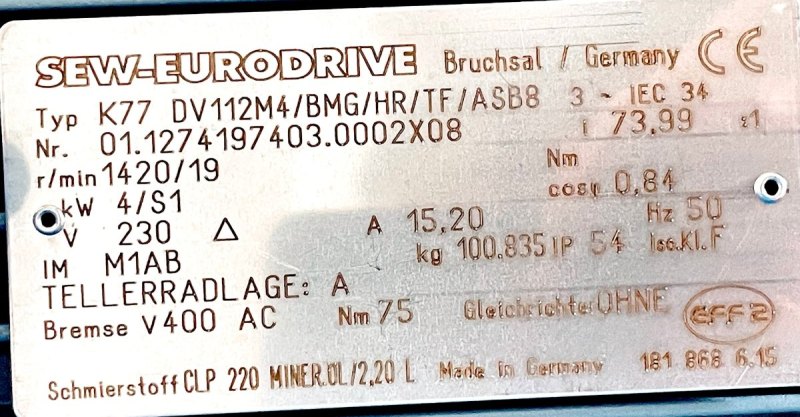 SEW-EURODRIVE Getriebemotor K77 DV112M4/BMG/HR/TF/ASB8