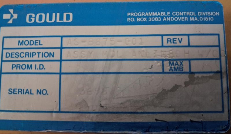 Modicon Gould Programmable Control Division I/O Module B875