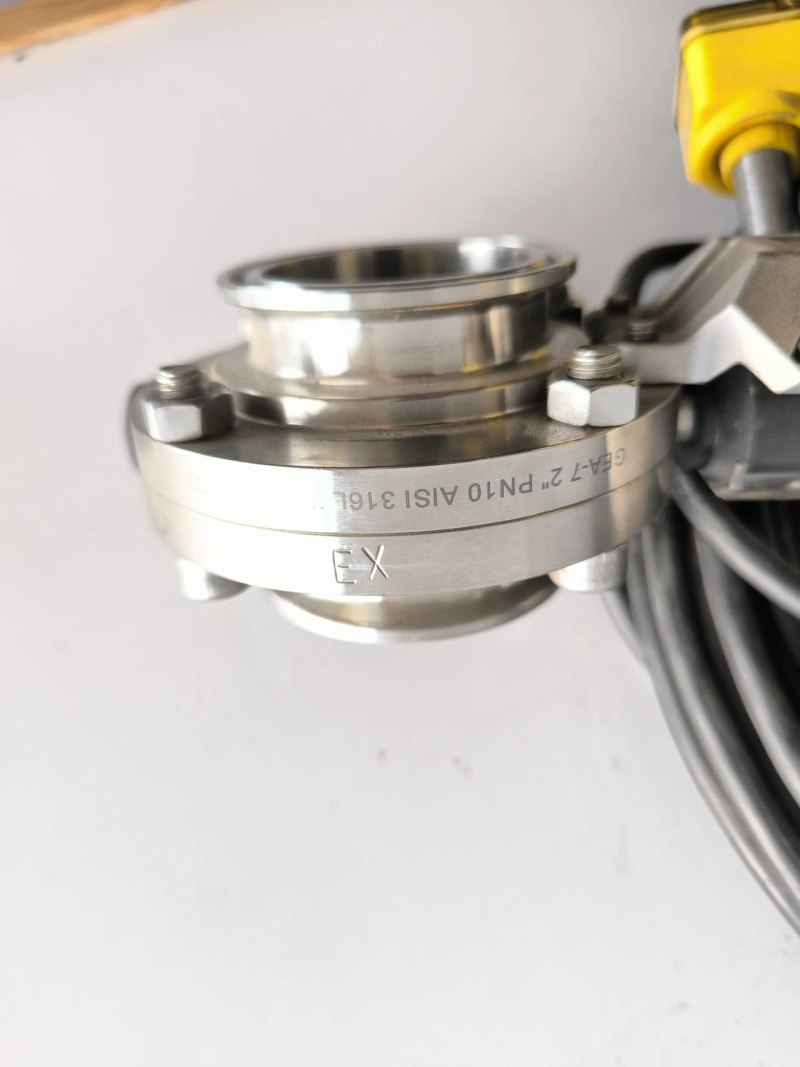 BUTTERFLY VALVE 2" PN10 STAINLESS STEEL 316L WITH PNEUMATIC ACTUATOR GEA 7330 ATEX WITH POSITION SWITCHES UNUSED