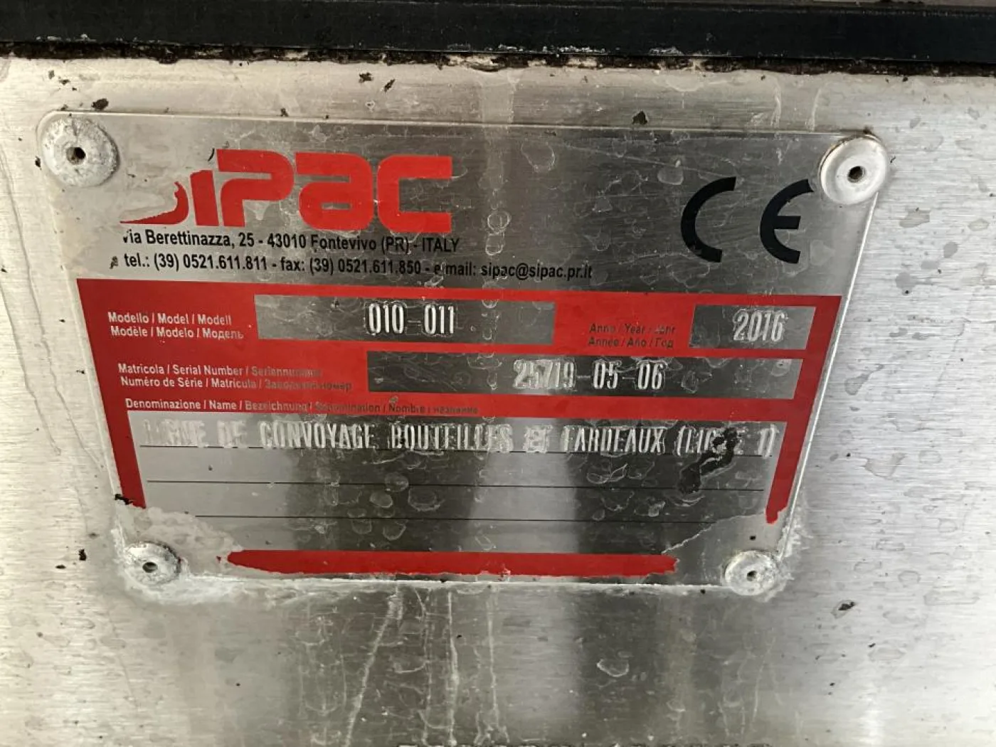2016 Sipac Sipac 010 011 81mm Convoyeur Belt for Bottles with HMI and Puissance and Controls Enclosure - Line 1 - 5