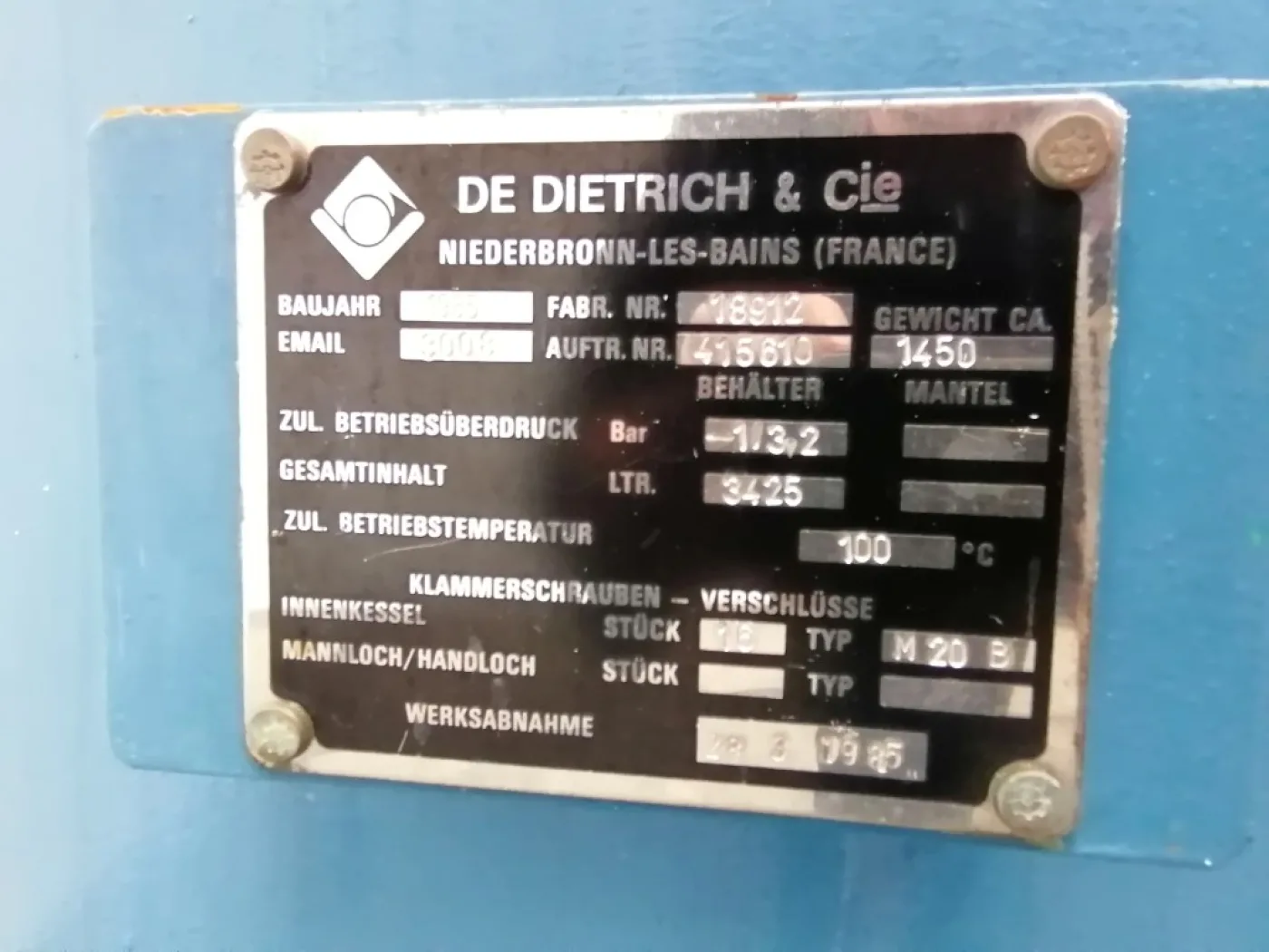 De Dietrich 3400 Ltr - Pressure vessel - 6